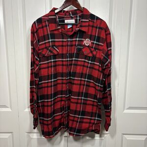 Columbia Flannel Shirt Men XXL Red Ohio State Plaid Button Up NCAA Outdoors